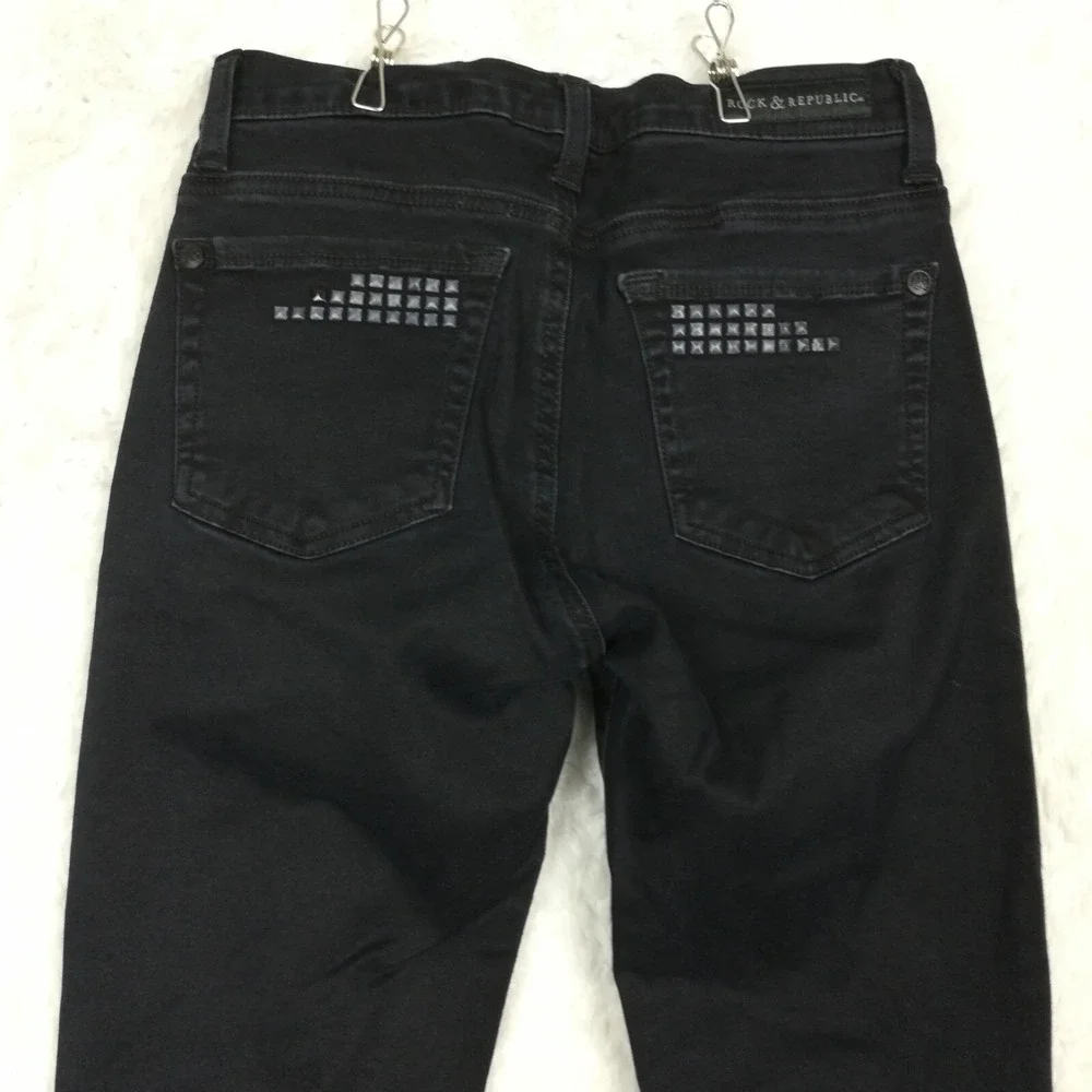 Rock & Republic Womens Jeans Berlin Skinny‎ Blue Denim Studded Navy Mid Rise 6